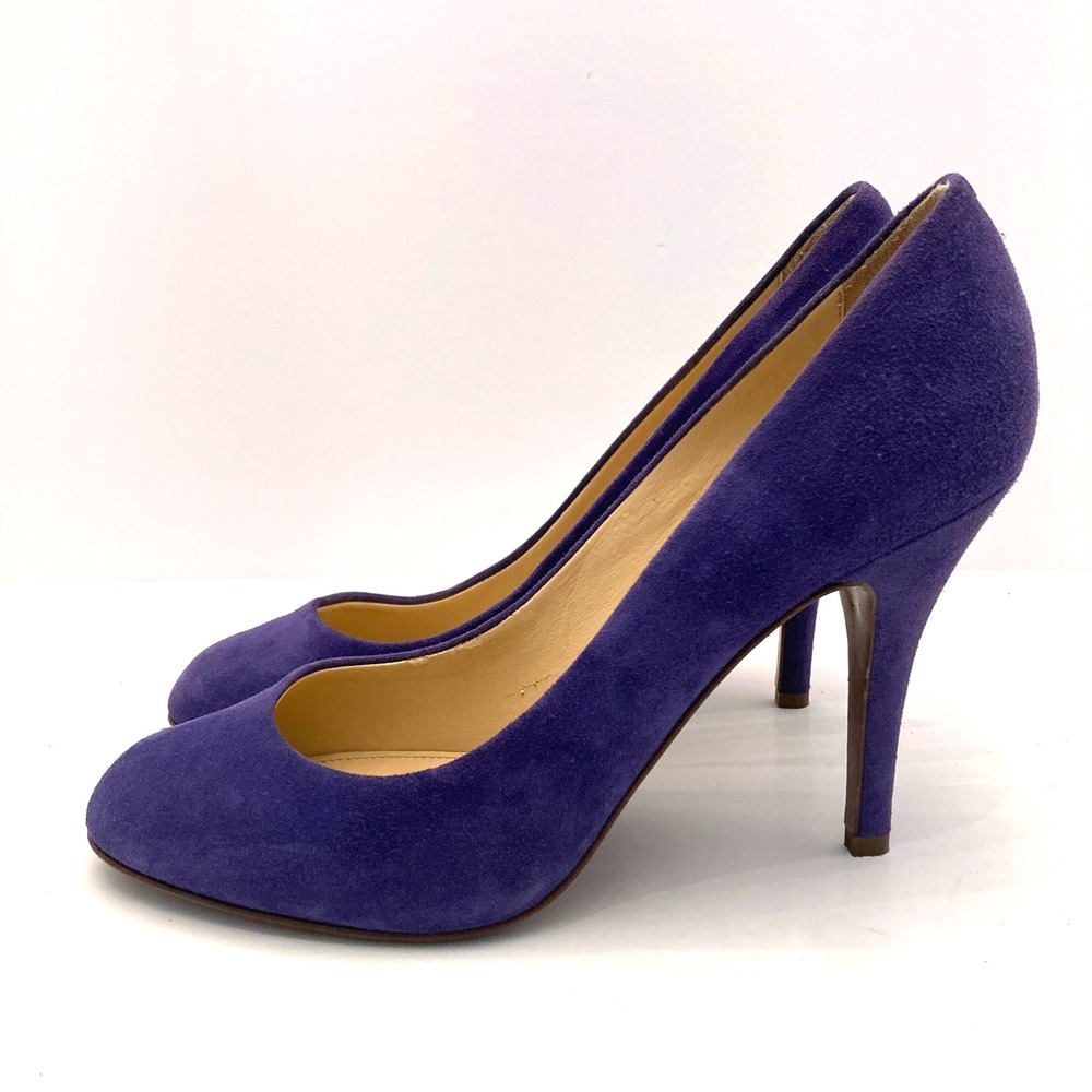 J. Crew Suede Pumps Purple Leather Womens 8.5 Stiletto Round Toe‎ Made Italy - Picture 6 of 11